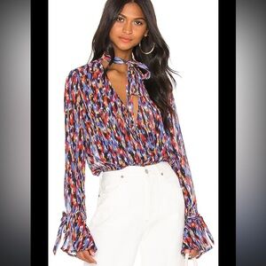 Multicolor Tie-Neck Long-Sleeve Blouse